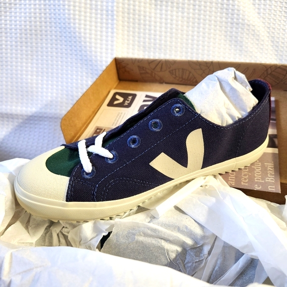 VEJA Kids FLIP LACES CANVAS MULTICO MARINE Size 3 - Picture 1 of 3